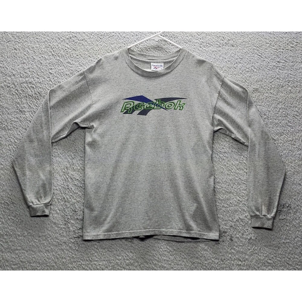 Vintage 90s Reebok Gray Long Sleeve T Shirt Men’s Size XL